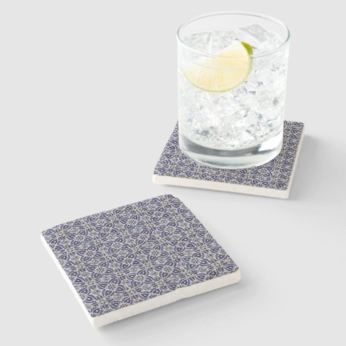 Rustic Italian Tiles Azulejo Blue White Geometric Stone Coaster