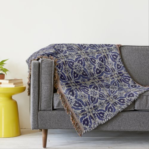 Rustic Italian Tiles Azulejo Blue White Geometric  Throw Blanket