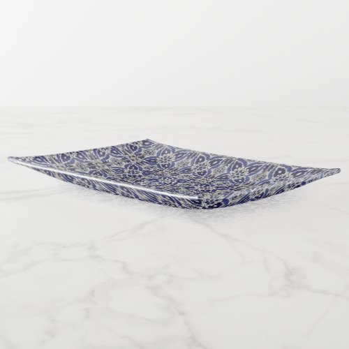 Rustic Italian Tiles Azulejo Blue White Geometric  Trinket Tray