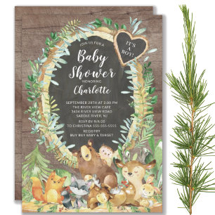 Rustic It's A Boy Woodland Animals Baby Shower Invitation