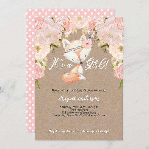 Rustic Its a Girl Floral Woodland Baby Shower Invitation