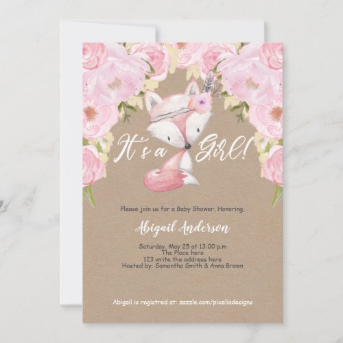 Rustic Its a Girl PinkWoodland Baby Shower Invitation