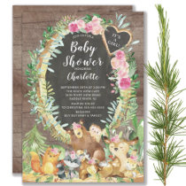 Rustic It's A Girl Woodland Animals Baby Shower Invitation