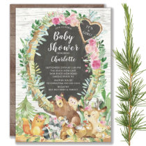 Rustic It's A Girl Woodland Animals Baby Shower Invitation