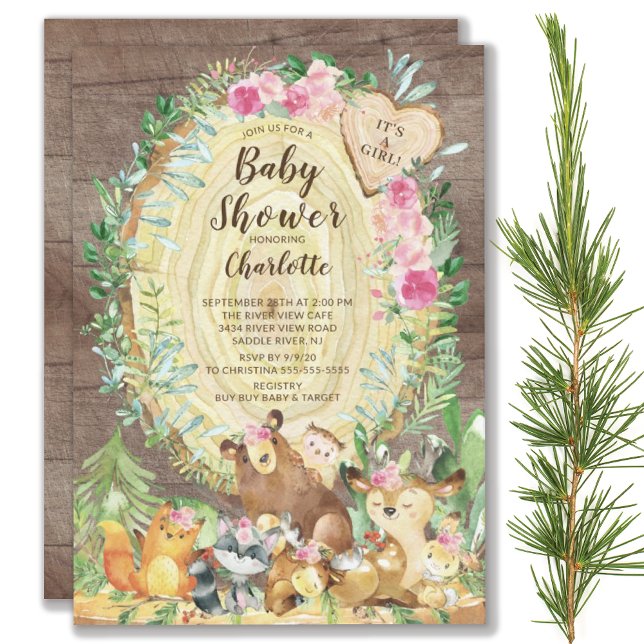 Rustic It's A Girl Woodland Animals Baby Shower Invitation (Creator Uploaded)