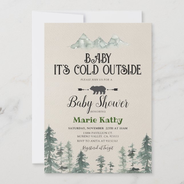 Rustic It's Cold Outside Green Forest Baby Shower  Invitation (Front)