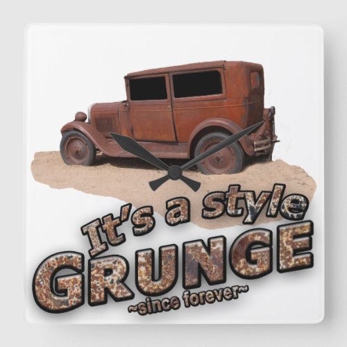 Rustic Its My Style GRUNGE Metal Car Typography Square Wall Clock