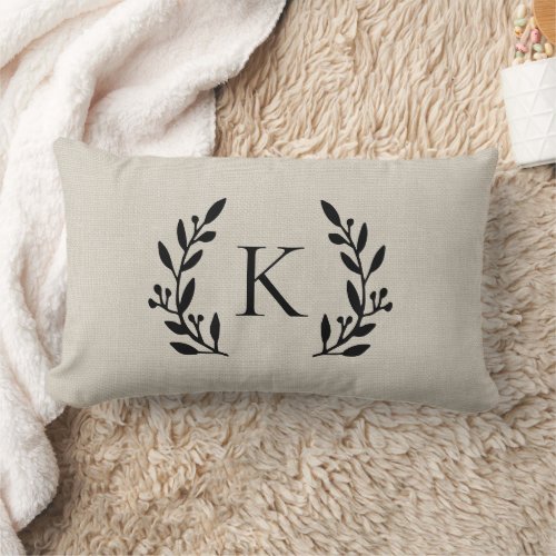 Rustic Ivory Branch Monogram  Modern Farmhouse Lumbar Pillow