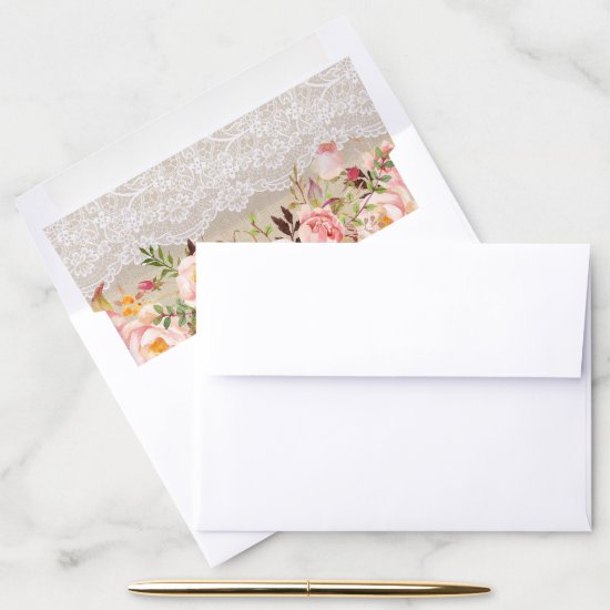 Rustic Ivory Burlap White Lace Floral Wedding Envelope Liner