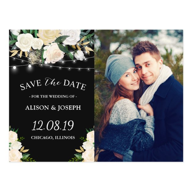 Rustic Ivory Gold Floral Save The Date Photo Postcard