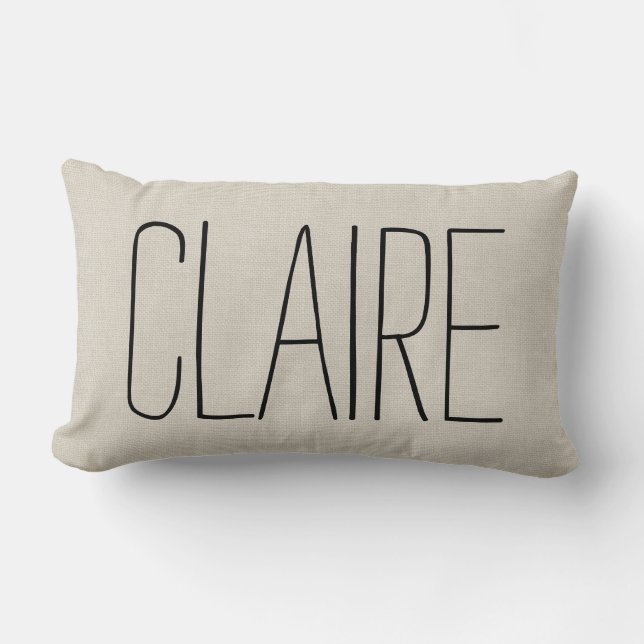 Rustic Ivory Name Monogram Lumbar Pillow (Front)
