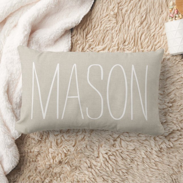 Rustic Ivory Name Monogram Lumbar Pillow (Blanket)