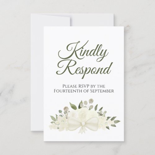 Rustic Ivory or White Floral Bouquet Wedding RSVP Card