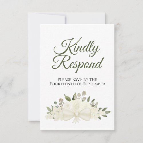 Rustic Ivory or White Floral Bouquet Wedding RSVP Card