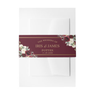 Rustic Ivory Red Burgundy Floral Greenery Wedding Invitation Belly Band