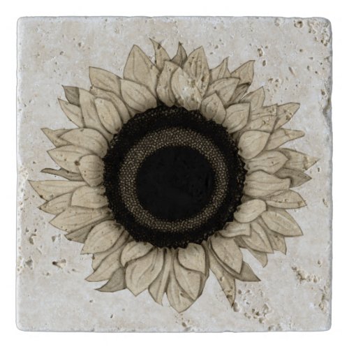 Rustic Ivory Tan Sunflower Travertine Trivet