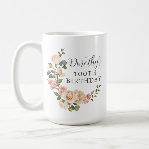 Rustic Ivory White Floral 100th Birthday Gift Coffee Mug