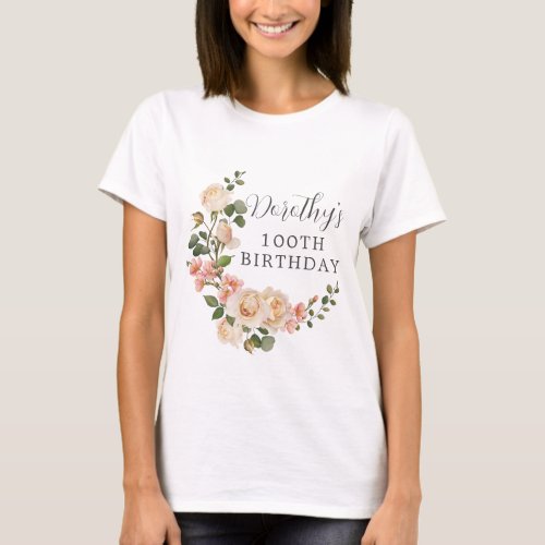 Rustic Ivory White Floral 100th Birthday Gift T_Shirt
