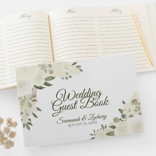 Rustic Ivory White Floral Boho Chic Wedding Guest Book