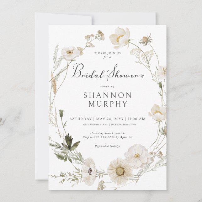 Rustic Ivory Wildflower Wreath Bridal Shower Invitation (Front)