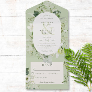 Rustic Ivy Ferns & Greenery Sage Green No Dinner All In One Invitation