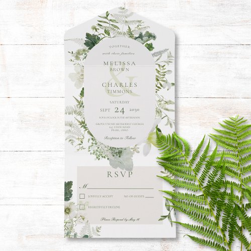 Rustic Ivy Ferns  Greenery White No Dinner All In One Invitation