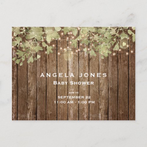 Rustic Ivy  Lights Wood Fence QR Code Baby Shower Invitation Postcard