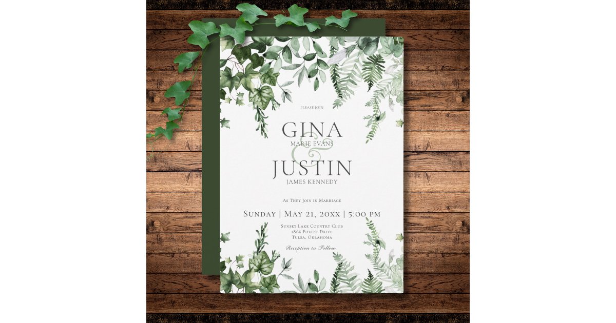 Rustic Ivy & Sage Greenery Green Wedding Invitation | Zazzle