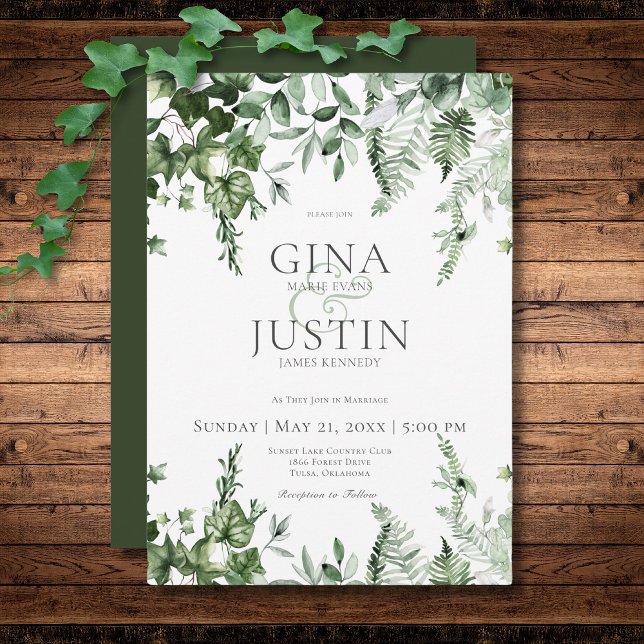 Rustic Ivy & Sage Greenery Green Wedding Invitation (Rustic Ivy & Sage Greenery Green Wedding Invitation)