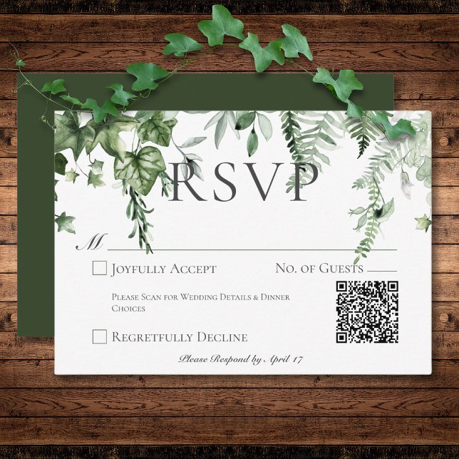 Rustic Ivy & Sage Greenery Green Wedding QR Code RSVP Card (Rustic Ivy & Sage Greenery Green Wedding QR Code RSVP Card)