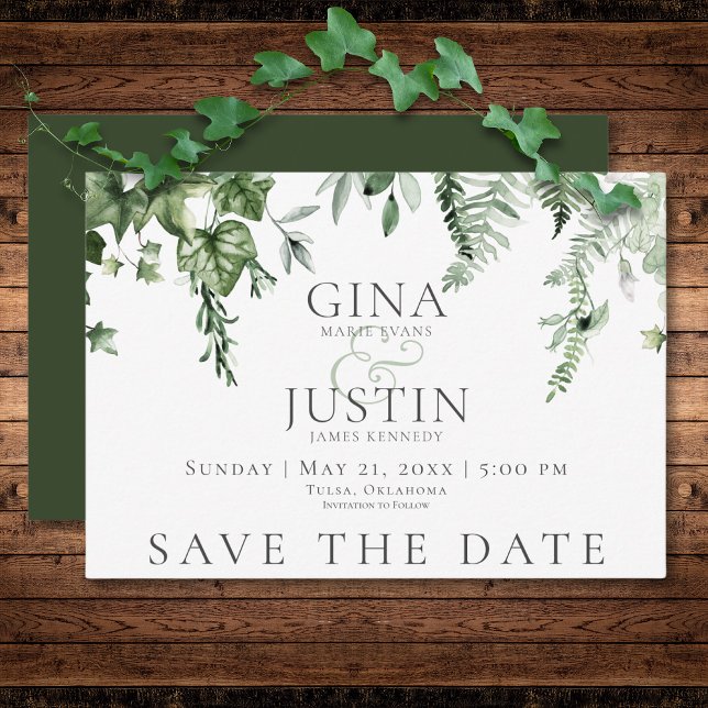 Rustic Ivy & Sage Greenery Green Wedding Save The Date (Rustic Ivy & Sage Greenery Green Wedding Save The Date)