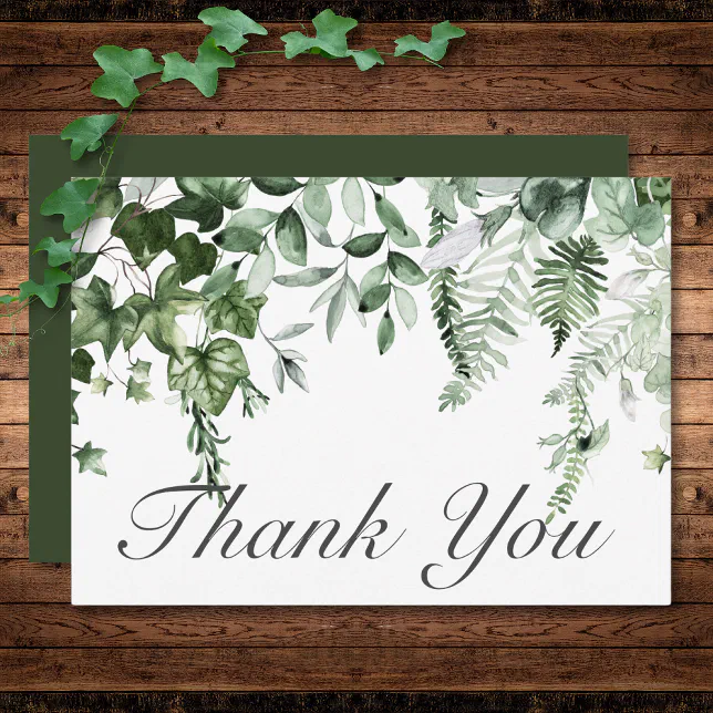 Rustic Ivy & Sage Greenery Green Wedding Thank You Card | Zazzle