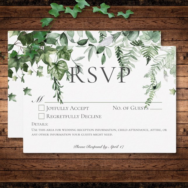 Rustic Ivy & Sage Greenery Wedding No Dinner RSVP Card (Rustic Ivy & Sage Greenery Wedding No Dinner RSVP Card)