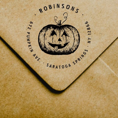 Rustic Jack OLantern Pumpkin Halloween Address Rubber Stamp