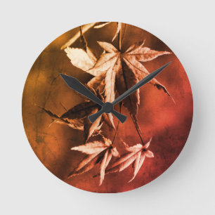Rustic Japanese Maple Foliage Portrait Round Clock