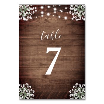 Rustic Jar Baby's Breath String Lights Wedding Table Number by doodlelulu at Zazzle