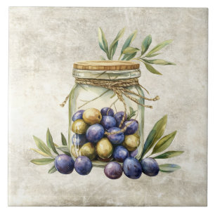 Rustic Jar of Olives Tied with Twine Faux Texture  Ceramic Tile