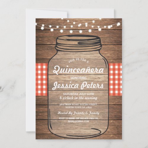 Rustic Jar Quinceanera Party Wood Red BBQ Invite