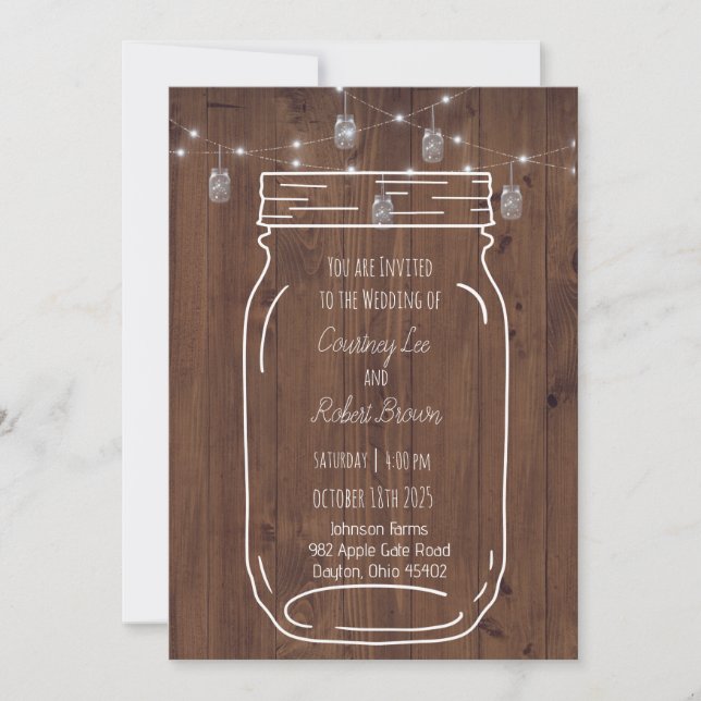 Rustic Jar Twinkle Lights Wedding Invitation (Front)