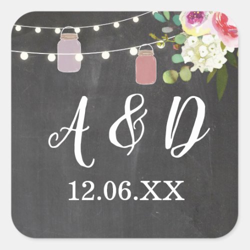 Rustic Jars Chalk Initials Lights Stickers Label