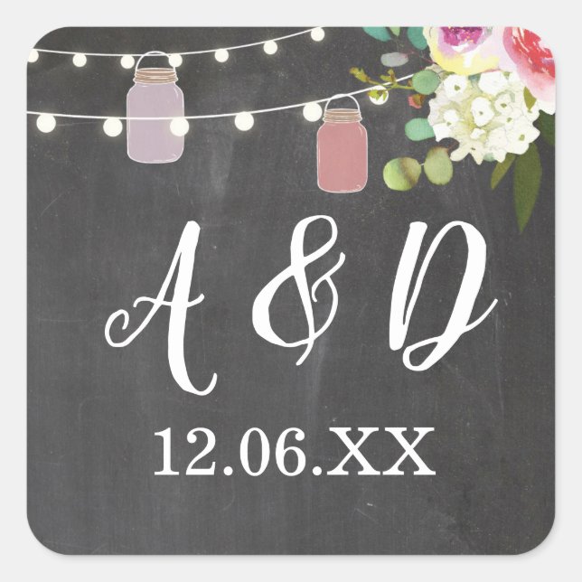 Rustic Jars Chalk Initials Lights Stickers Label (Front)