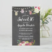 Rustic Jars Sweet 16 Party Chalk Floral Lights Invitation (Standing Front)