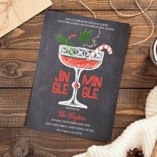 Rustic Jingle and Mingle Christmas Cocktail Party Invitation