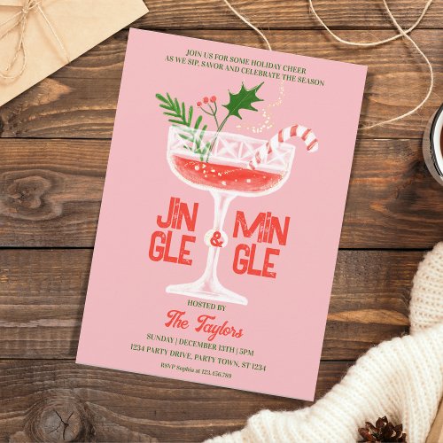 Rustic Jingle and Mingle Christmas Cocktail Party Invitation
