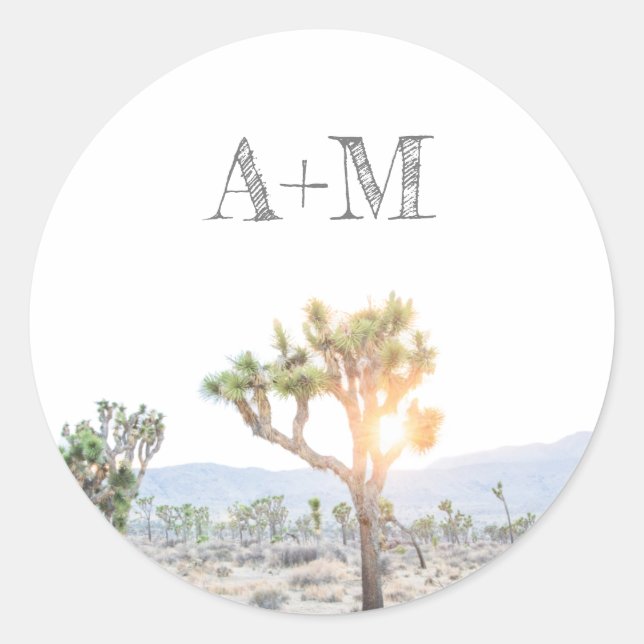 Rustic Joshua Tree Monogram Wedding Classic Round Sticker (Front)
