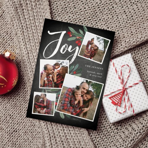 Rustic Joy  Christmas Photo Collage Holiday Card