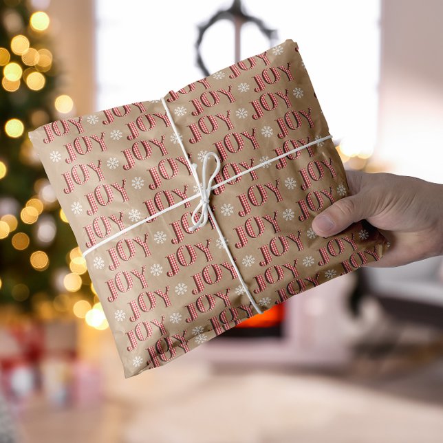 Rustic JOY Christmas Red Candy Letters & Snowflake Tissue Paper (Joy red and beige Christmas Tissue Paper)
