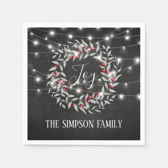 Rustic Joy FestiveChristmas Wreath Paper Napkins (Front)