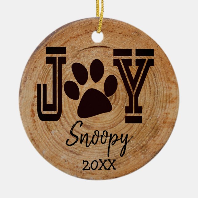 Rustic - Joy Paw Animal Print Ceramic Ornament (Front)