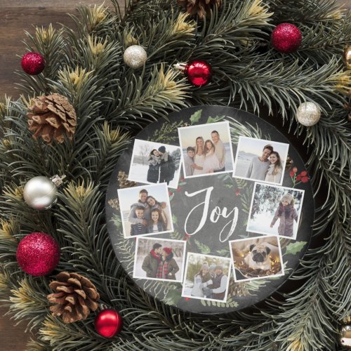Rustic Joy Wreath  Photo Collage Christmas Holiday Card